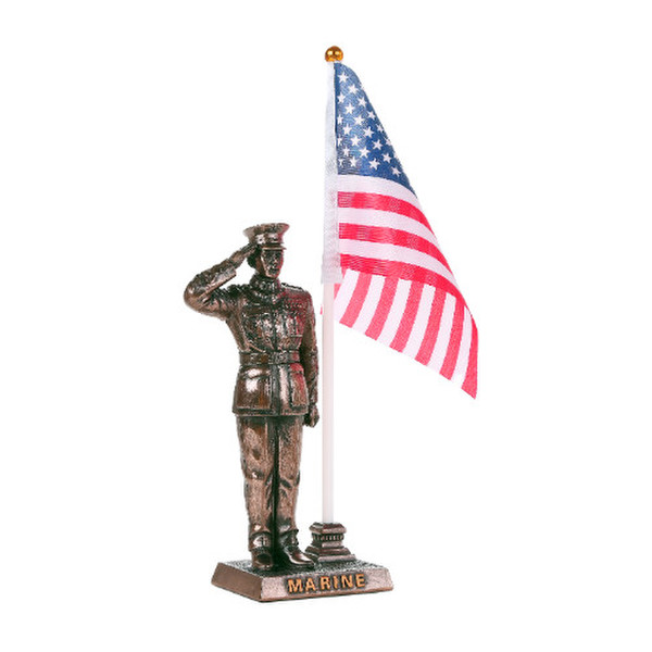 Marine in Salute with American Flag Statue Veteran Sculpture